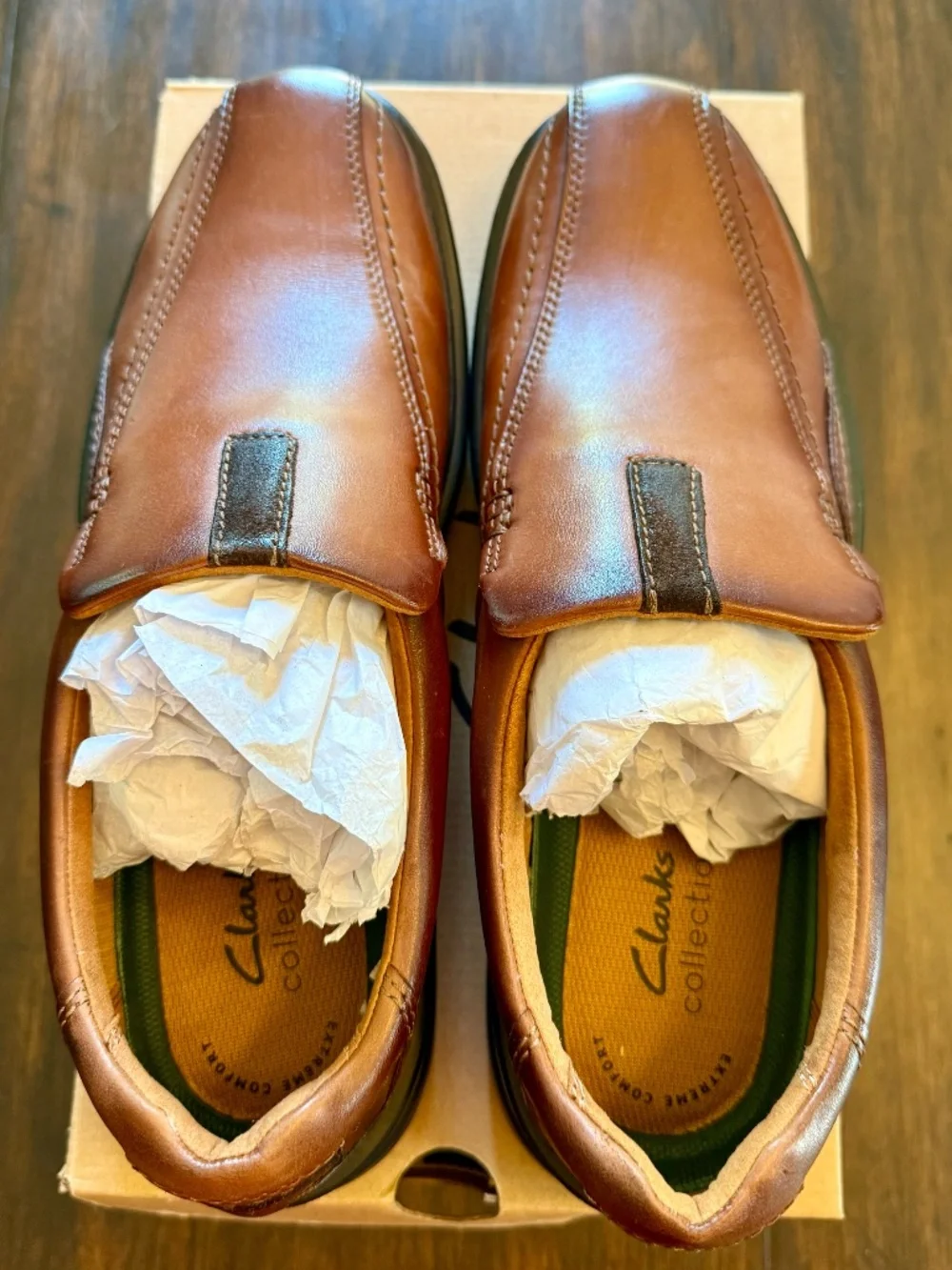 Clarks Men's Gessler Step Leather Slip On Loafers - Dark Tan - Size 10.5 M